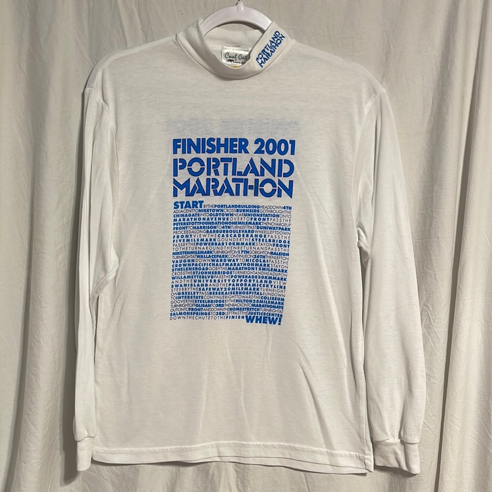 2001 Portland Marathon Shirt Small Long Sleeves Mock Neck Finisher Cool Cat Run